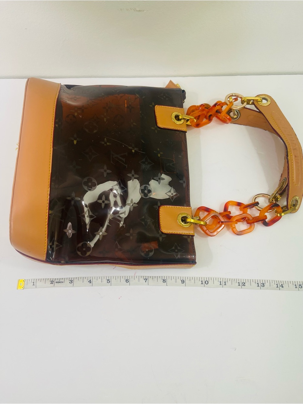 Brown Transparent Monogram Tote with Amber Chain Straps - Picture 12 of 16